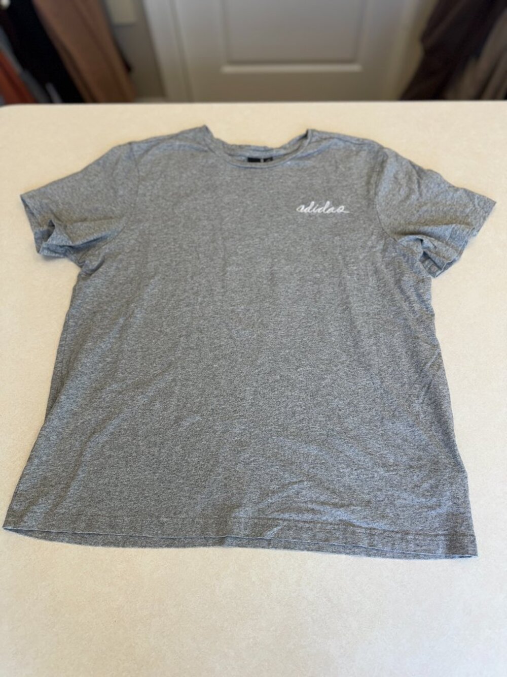 Adidas Heather Gray Logo T-Shirt Athletic Tee Size M